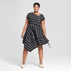 Women's Plus Size Striped Asymmetrical Knit Dress - Ava & Viv Black/white X