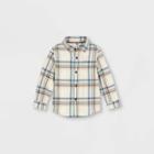 Toddler Boys' Plaid Flannel Woven Long Sleeve Button-down Shirt - Cat & Jack Cream