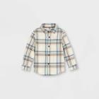 Toddler Boys' Plaid Flannel Woven Long Sleeve Button-down Shirt - Cat & Jack Cream