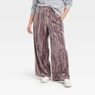 Women's Plus Size High-rise Wide Leg Velvet Pull-on Pants - A New Day Brown
