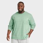 Men's Big & Tall Classic Fit Scoop Neck Long Sleeve T-shirt - Goodfellow & Co Green/striped