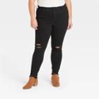 Women's Plus Size Mid-rise Skinny Jeans - Universal Thread Black Destroy