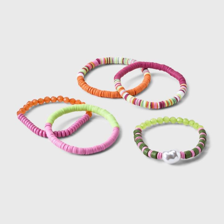 Beaded Stretch Bracelet Set 5pc - A New Day Pink