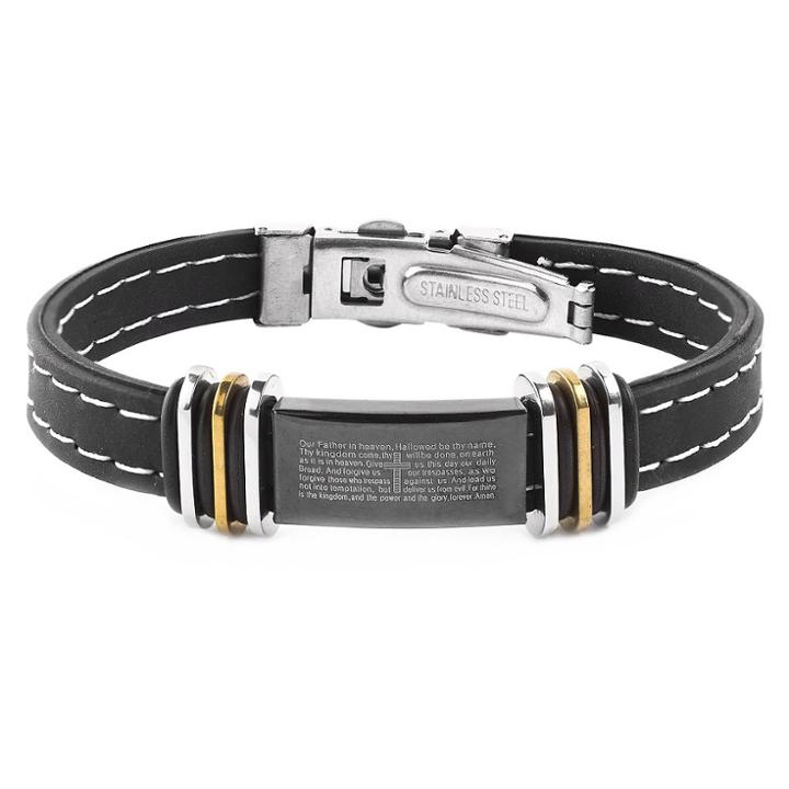 Men's West Coast Jewelry Goldtone Two-tone Stainless Steel Lord's Prayer Id Plate Rubber Bracelet, Black/silver
