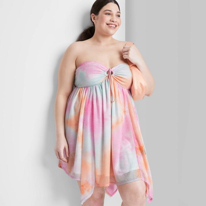 Women's Plus Size Sleeveless Babydoll Dress - Wild Fable Pink Tie-dye