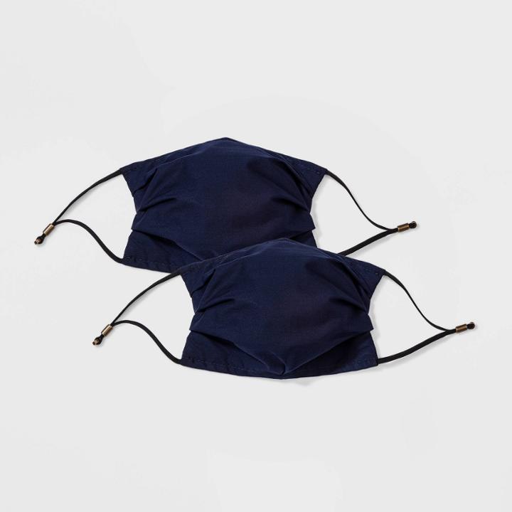 Women's 2pk Adjustable 3 Ply Pleated Fabric Face Mask - Universal Thread Navy Blue