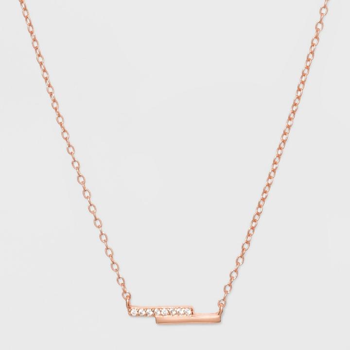Target Sterling Silver Double Bar Cubic Zirconia Necklace - A New Day Rose Gold