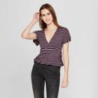 Women's Striped Short Sleeve Wrap Top - Soul Cake (juniors') Navy