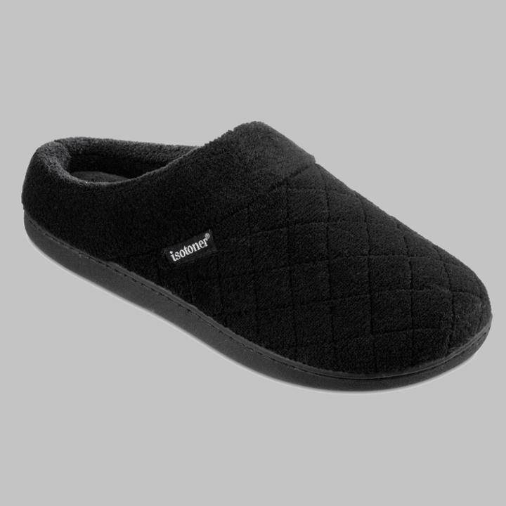 Isotoner Women's Diamond Quilted Microterry Hoodback Slippers - Black