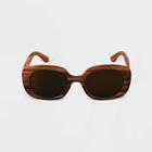 Women's Plastic Striped Oval Sunglasses - A New Day Brown