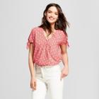 Women's Short Sleeve Floral Print Wrap Front Top - Universal Thread Red