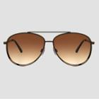 Women's Aviator Metal Shiny Sunglasses - A New Day Brown, Brown/grey