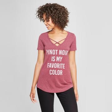 Petitewomen's Short Sleeve Pinot Noir Is My Favorite Color Graphic T-shirt - Awake Burgundy