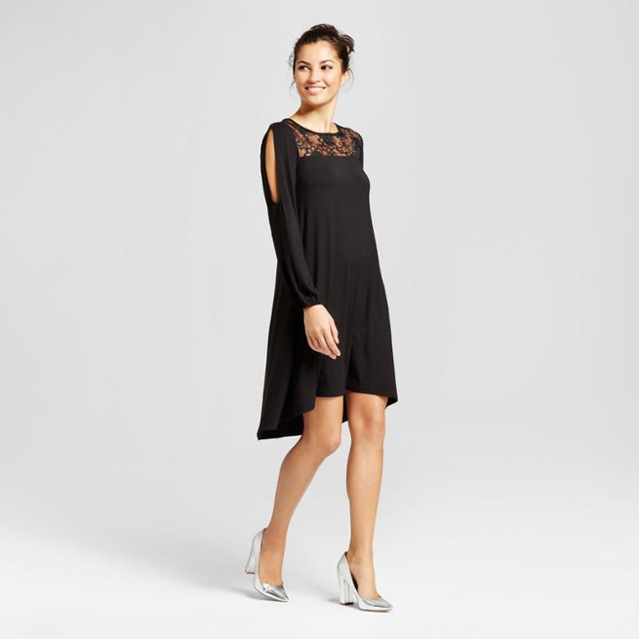 Women's Cold Shoulder Knit Dress With Lace Yoke - Spenser Jeremy Black