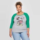 Disney Women's Santa Mickey Plus Size Raglan 3/4 Sleeve Sweatshirt (juniors') - Gray/green 1x, Women's,