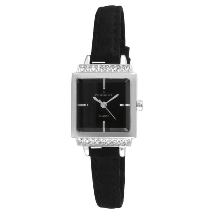 Peugeot Watches Women's Peugeot Petite Square Crystal Accented Suede Strap Watch -