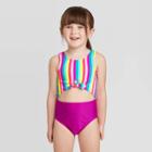 Toddler Girls' Striped Peek A Boo Tie Front One Piece Swimsuit Set - Cat & Jack Purple 12m, Toddler Girl's