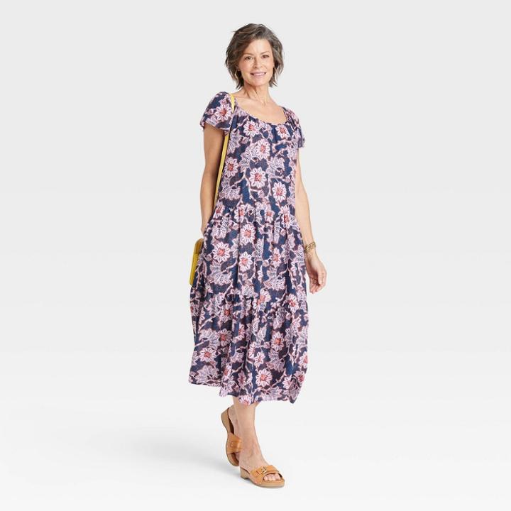 Women's Flutter Short Sleeve A-line Dress - Knox Rose Navy Floral Xs, Blue Floral