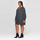 Women's Plus Size Snakeskin Print Long Sleeve V-neck Mini Dress - A New Day Green 3x, Women's,
