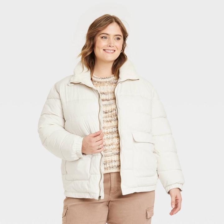 Women's Plus Size Puffer Jacket - Universal Thread White