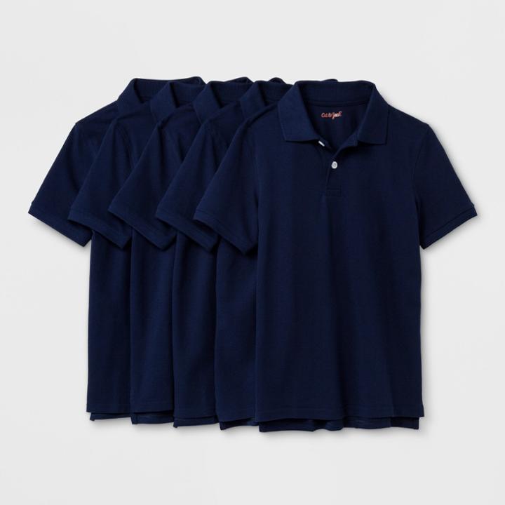 Boys' 5pc Short Sleeve Pique Uniform Polo Shirt - Cat & Jack Navy (blue)