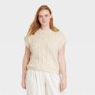 Women's Plus Size Crewneck Cable Popover Sweater Vest - Who What Wear Cream