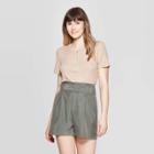 Women's Short Sleeve Henley Neck Rib T-shirt - A New Day Cobblestone