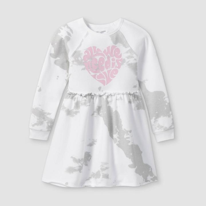 Grayson Threads Kids Grayson Threads Girls' Long Sleeve Crewneck Tie-dye Fleece Dress - Cream/gray