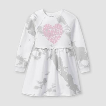 Grayson Threads Kids Grayson Threads Girls' Long Sleeve Crewneck Tie-dye Fleece Dress - Cream/gray