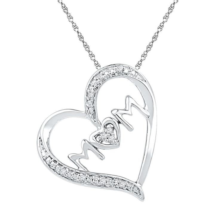 Distributed By Target Women's Round Diamond Accent Prong Set Mom Heart Pendant In Sterling Silver (ij-i2-i3)