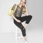 Women's Animal Print Short Sleeve Mesh T-shirt - Wild Fable Black