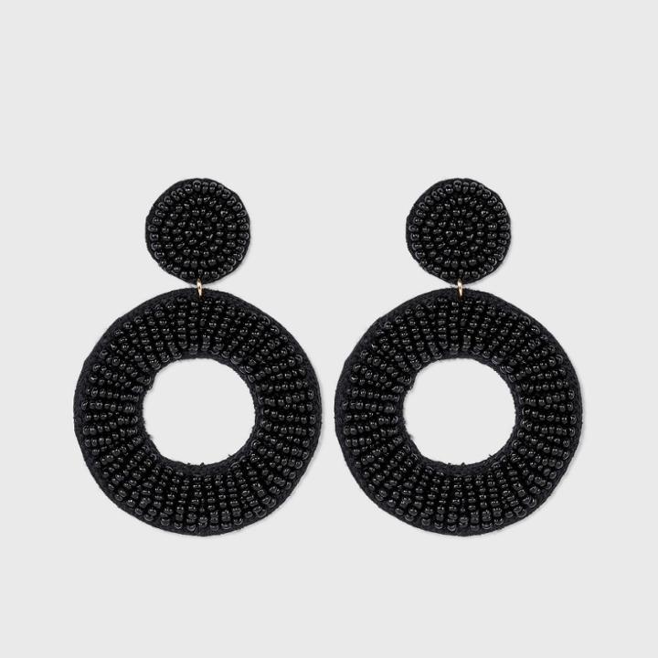 Open Circle Seed Bead Drop Earrings - A New Day Black