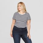 Women's Plus Size Striped Short Sleeve Crew Neck T-shirt - Ava & Viv Black/white