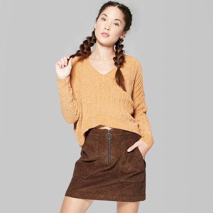 Women's Chenille V-neck Pullover - Wild Fable Gold
