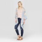 Women's Floral Print Short Sleeve Midi Length Sheer Floral Kimono Jacket - Xhilaration Light Blue