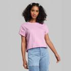 Women's Short Sleeve Rolled Round Neck Cuff Boxy T-shirt - Wild Fable Pink