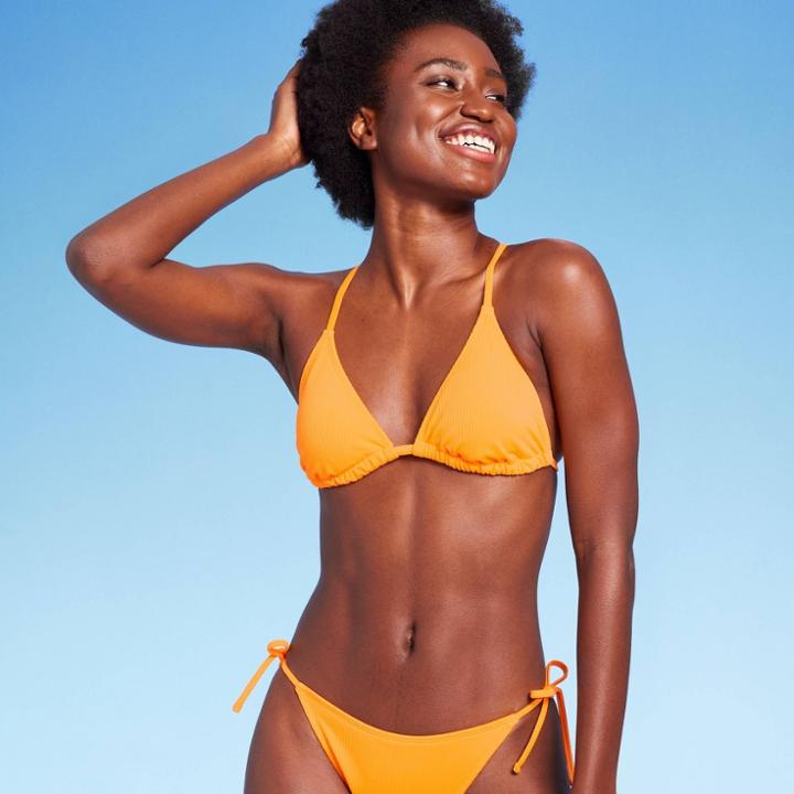 Women's Ribbed Triangle String Bikini Top - Wild Fable Orange Xxs