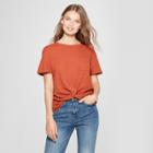 Women's Short Sleeve Twist Front T-shirt - Universal Thread Rust (red)
