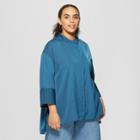 Women's Plus Size 3/4 Sleeve Oversized Silky Tunic Top - Who What Wear Blue