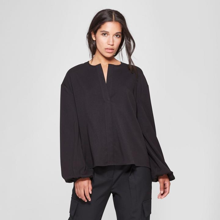 Women's Long Sleeve Split Neck Twill Blouse - Prologue Black