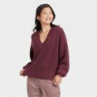 Women's V-neck Pullover Sweater - A New Day Burgundy