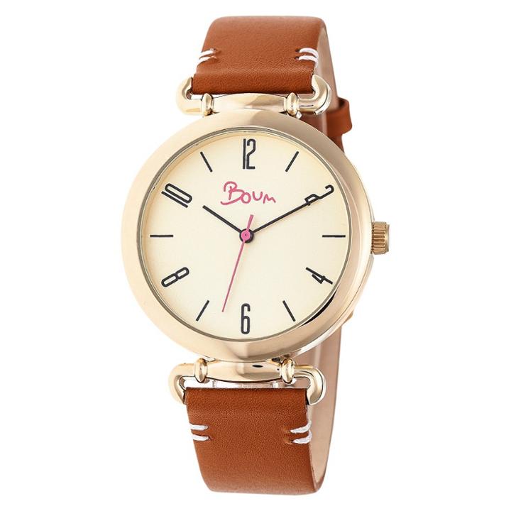 Boum Lumiere Ladies Leather-band Watch - Brown/gold