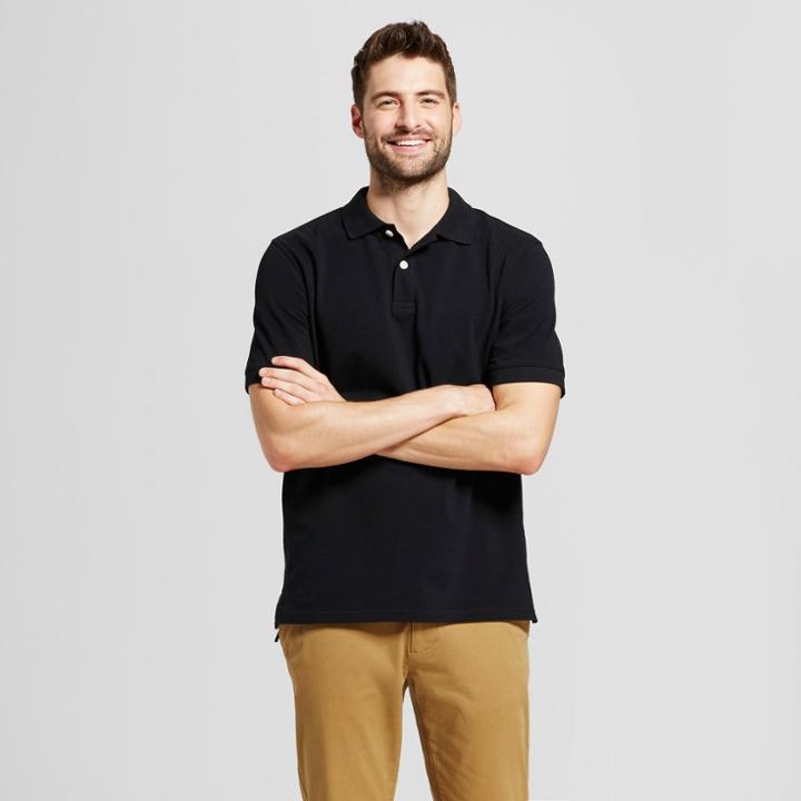 Men's Standard Fit Collared Pique Polo Shirt - Goodfellow & Co Black