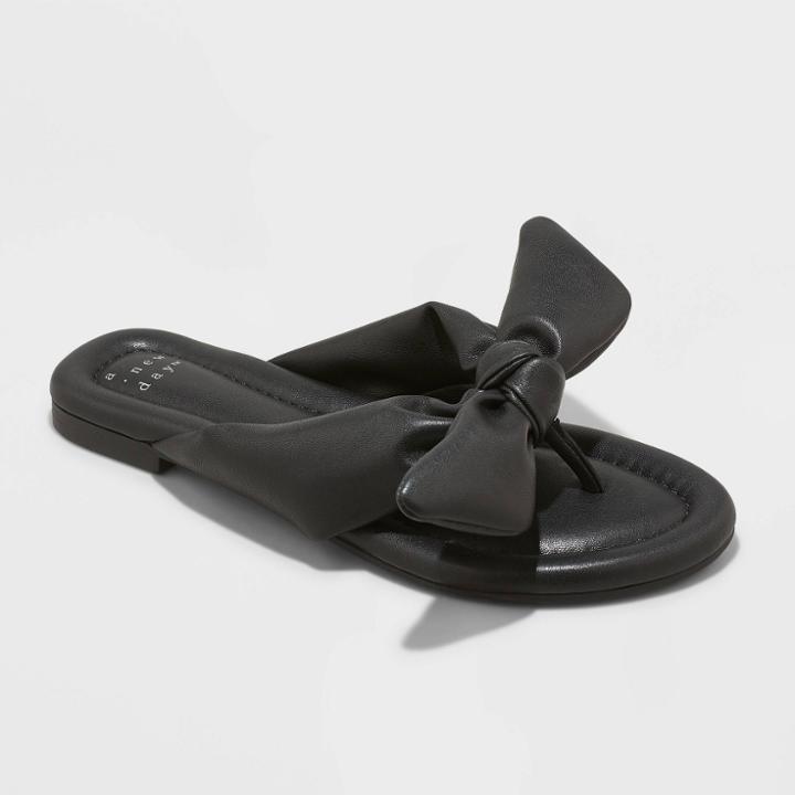 Women's Adley Bow Flip Flop Sandals - A New Day Black