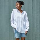 Women's Long Sleeve Button-down Boyfriend Shirt - Universal Thread True White