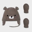 Baby Boys' Knit Bear Critter Hat And Magic Mittens Set - Cat & Jack Brown Newborn