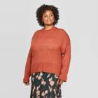 Women's Plus Size Long Sleeve Crewneck Relaxed Fit Pullover Sweater - A New Day Rust Heather X, Women's, Red