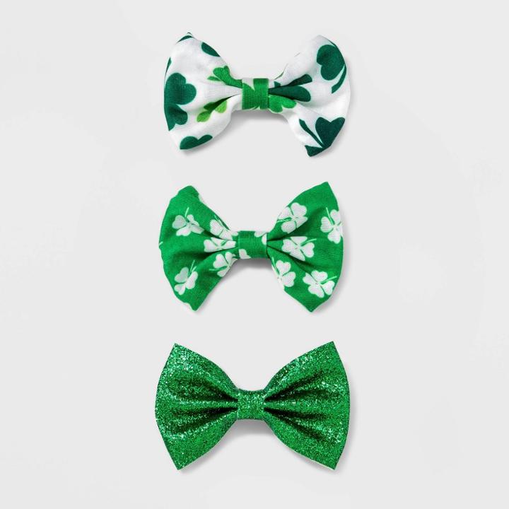 No Brand Glitter Shamrock Bow Hair Clip Set