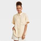 Women's Short Sleeve Satin Button-down Shirt - A New Day Cream