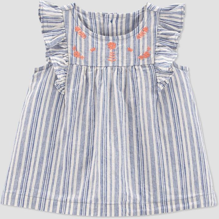 Baby Girls' Striped Embroidered Romper - Just One You Made By Carter's White/navy Newborn